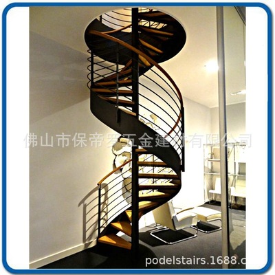 保帝罗定制旋转钢木楼梯扶手栏杆碳钢铁楼梯整体家用现代简约
